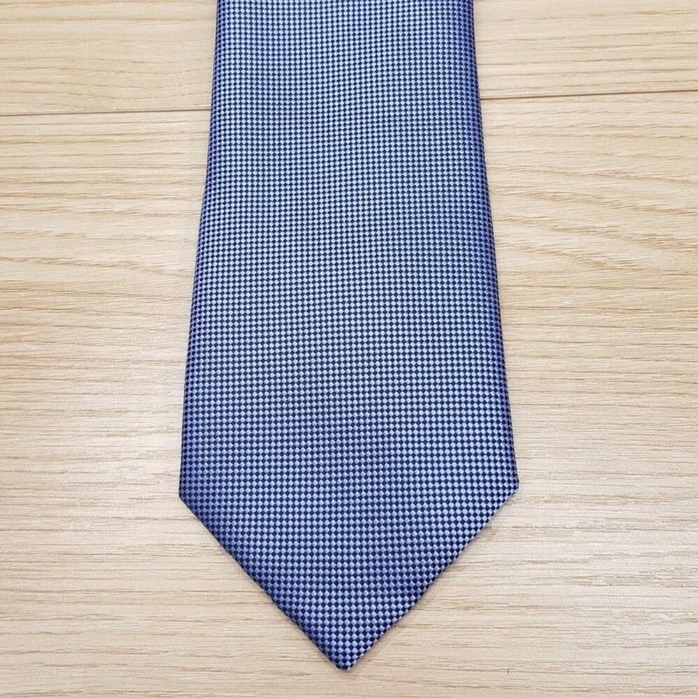 PERRY ELLIS Mens Neck Tie Blue Micro Check Neat Modern Classic Necktie